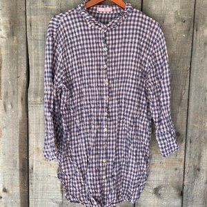 Cut Loose Clothing Long crinkle fabric button front gingham tunic
